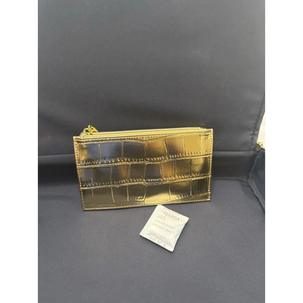 VTG Estee Lauder Navy Blue Faux Crocodile Embossed Make-up Travel Bag Train Case